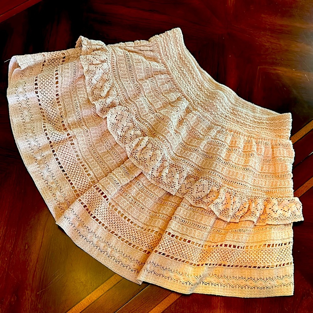 Aerie Cream Ruffled Skater Mini Skirt
